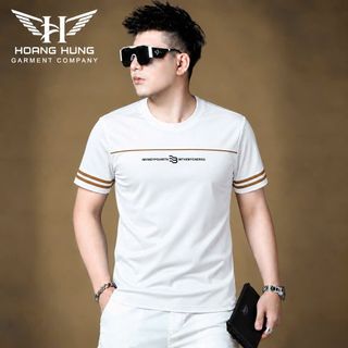 Áo Thun Nam Cổ Tròn Phối Sọc Tay Viền Ngực - Áo Thun Không Cổ Nam Size L-3XL HH-CT01