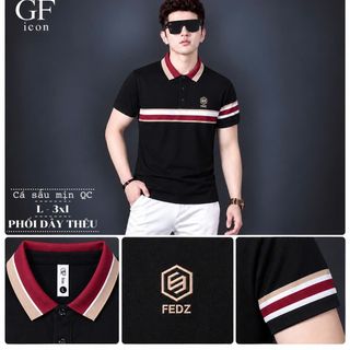 Áo Polo Nam Đen Cá Sấu Mịn Phối Dây Thêu Ngang Ngực - Áo Thun Nam Cổ Trụ Size L-3XL HH-TR11