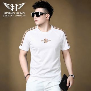 Áo Thun Nam Cổ Tròn Raglan Phối Dây Vai Thêu Logo - Áo Thun Không Cổ Nam Size L-3XL HH-CT02