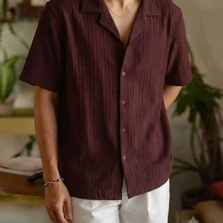 Loose Textured ShortSleeve Shirt . Chất cotton vải dệt vân dọc.