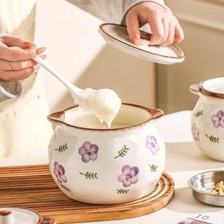 HỦ ĐỰNG MỠ SỨ HÌNH HOA CÓ 2 TAI 700ml (T32)