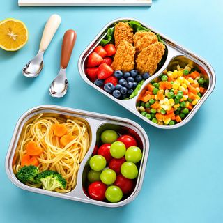 KHAY CƠM INOX 2 NGĂN KÈM MUỖNG (T100)