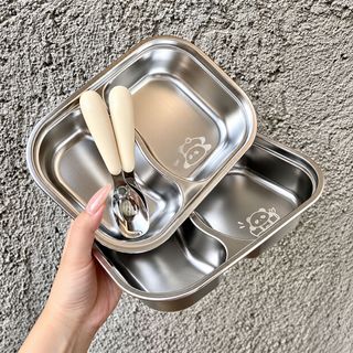 KHAY CƠM INOX 2 NGĂN KÈM MUỖNG (T100)