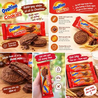 Bánh Quy Ovaltine Chocolate Flavoured Malt Cookies Hộp 12 Gói x 24g (288g) - Bánh Quy Socola Lúa Mạch Thơm Ngon