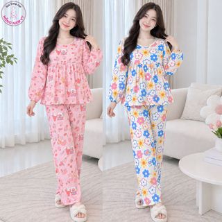 Bộ Tole Lanh Nữ HỒNG NAM VY Tay Dài Quần Dài Babydoll Loại Tốt