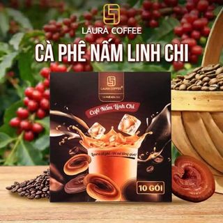 Cà phê hòa tan Laura Coffee Nhật Kim Anh hộp 180g (10 gói nhỏ 18g) vị nấm linh chi (Đã gồm Ship)