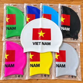 MŨ BƠI IN HÌNH LÁ CỜ CHỐNG THẤM NAM, NỮ 55G