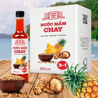 [TẶNG 1 NƯỚC TƯƠNG 125ML] Thùng 6 chai nước mắm CHAY 3 trong 1 Làng Chài Xưa chai nhựa 525ml