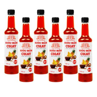 [TẶNG 1 NƯỚC TƯƠNG 125ML] Thùng 6 chai nước mắm CHAY 3 trong 1 Làng Chài Xưa chai nhựa 525ml