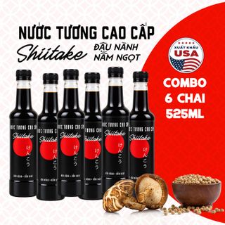 [Tặng nước tương ăn bún] Thùng 6 chai Nước tương cao cấp Shiitake chai nhựa 525ml lên men tự nhiên từ đậu nành và nấm ngọt