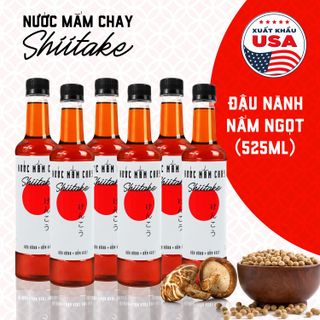 [Tặng nước tương ăn bún] Combo 6 chai Nước mắm chay cao cấp Shiitake chai nhựa 525ml ủ chượp từ đậu nành, nấm ngọt và trái thơm