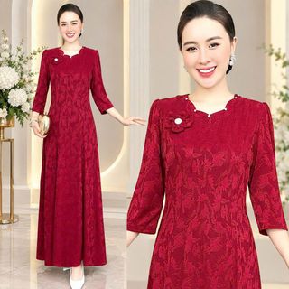 ĐẦM MAXI, CHẤT LIỆU ĐẦM DẠ HỘI DỆT 3D ACITAT, SANG TRỌNG BIGSIZE M829