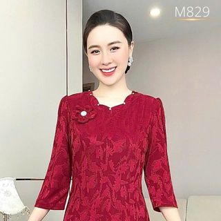 ĐẦM MAXI, CHẤT LIỆU ĐẦM DẠ HỘI DỆT 3D ACITAT, SANG TRỌNG BIGSIZE M829