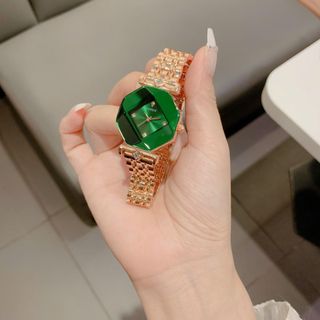 Đồng hồ nữ mặt bát giác, dây kim loại 2 màu nâu - xanh sang trọng Gossie Bát Giác