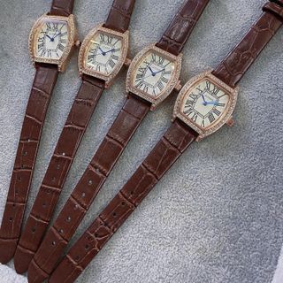Đồng hồ nữ mặt chữ nhật bo cong đính đá, dây da 4 màu Gossie Dây Da