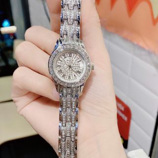 Đồng hồ nữ mặt tròn đính đá, dây vàng sang trọng Gossie Đá Lụa