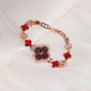 Đồng hồ nữ mặt cỏ bốn lá đính đá, dây nơ 5 màu thời trang Cỏ Nơ