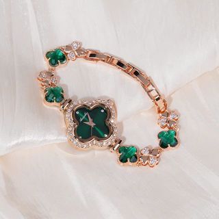 Đồng hồ nữ mặt cỏ bốn lá đính đá, dây nơ 5 màu thời trang Cỏ Nơ