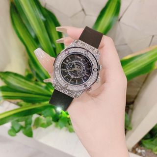 Đồng hồ nam nữ mặt tròn đính đá, dây cao su 3 núm thể thao Gossie 3 Núm