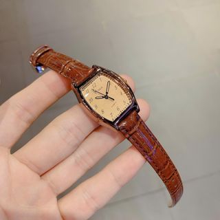 Đồng hồ nữ mặt bầu, dây da nâu cổ điển Gossie Nâu Bầu Trơn