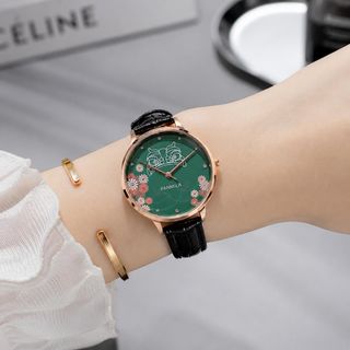 Đồng hồ nữ mặt tròn họa tiết cú mèo, dây da 2 màu xanh - đỏ Panmila