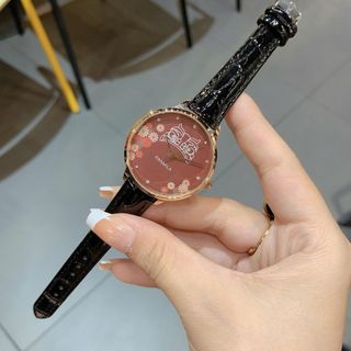 Đồng hồ nữ mặt tròn họa tiết cú mèo, dây da 2 màu xanh - đỏ Panmila