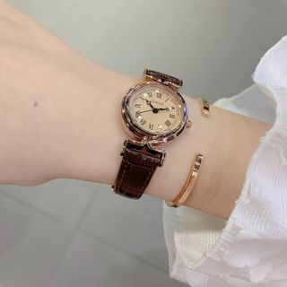 Đồng hồ nữ mặt tròn cổ điển, dây da nâu chống nước Gossie Nâu Trà