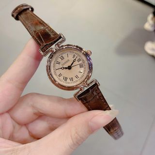 Đồng hồ nữ mặt tròn cổ điển, dây da nâu chống nước Gossie Nâu Trà