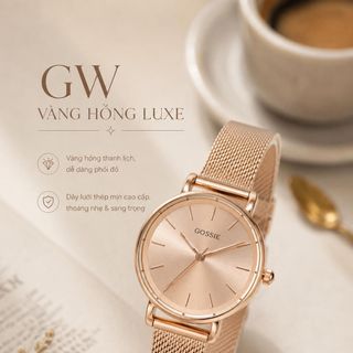 Đồng hồ nữ mặt tròn tối giản, dây lưới vàng hồng thanh lịch GW Vàng Hồng