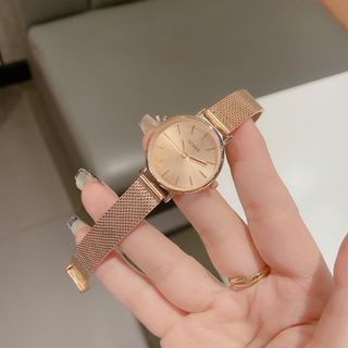 Đồng hồ nữ mặt tròn tối giản, dây lưới vàng hồng thanh lịch GW Vàng Hồng