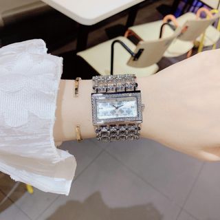 Đồng hồ nữ mặt chữ nhật đính đá, dây lắc kim 3 màu Gossie Lắc Kim