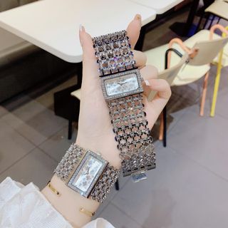Đồng hồ nữ mặt chữ nhật đính đá, dây lắc kim 3 màu Gossie Lắc Kim