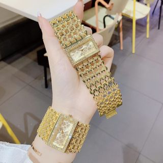 Đồng hồ nữ mặt chữ nhật đính đá, dây lắc kim 3 màu Gossie Lắc Kim