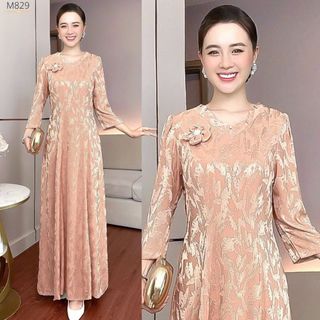 ĐẦM MAXI, CHẤT LIỆU ĐẦM DẠ HỘI DỆT 3D ACITAT, SANG TRỌNG BIGSIZE M829