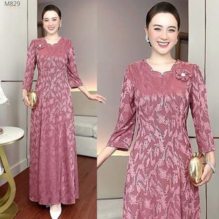 ĐẦM MAXI, CHẤT LIỆU ĐẦM DẠ HỘI DỆT 3D ACITAT, SANG TRỌNG BIGSIZE M829