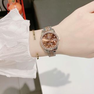 Đồng hồ nữ mặt tròn đính đá, dây kim loại 5 màu sang trọng HAR Cao Cấp