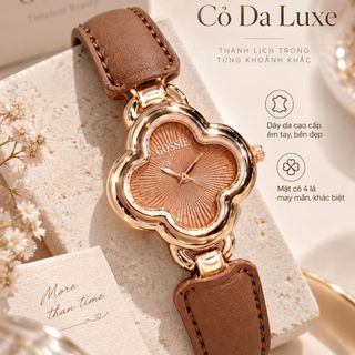 Đồng hồ nữ mặt cỏ bốn lá, dây da 4 màu nữ tính Gossie Cỏ Da