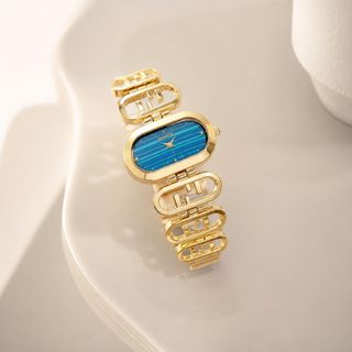 Đồng hồ nữ mặt oval, dây lắc chữ F 2 màu vàng - bạc Gossie Lắc F