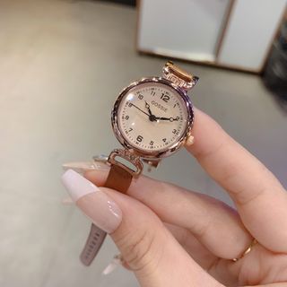 Đồng hồ nữ mặt tròn, dây da nâu thanh lịch Gossie Nâu Tai