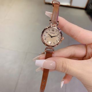 Đồng hồ nữ mặt tròn, dây da nâu thanh lịch Gossie Nâu Tai