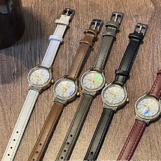 Đồng hồ nữ mặt tròn đính đá, dây da 5 màu thanh lịch Doukou