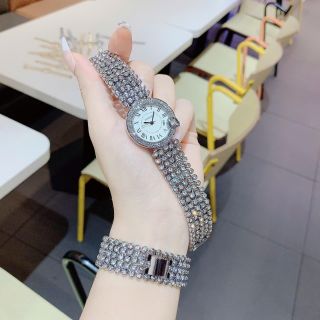 Đồng hồ nữ mặt tròn đính đá, dây kim loại bản rộng Gossie Trăng Khuyết