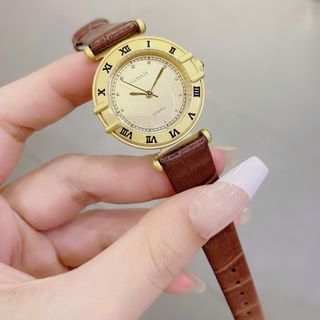 Đồng hồ nữ mặt tròn số La Mã, dây da nâu cổ điển Gossie Nâu La Mã