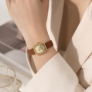Đồng hồ nữ mặt chữ nhật họa tiết báo gấm, dây da nâu cá tính Gossie Báo Gấm