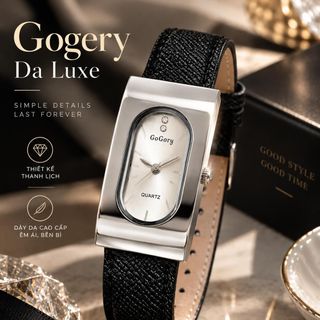 Đồng hồ nữ Gogery mặt oval khung chữ nhật, dây da thời trang