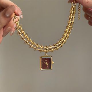 Đồng hồ nữ mặt vuông dây xích treo 2 màu đỏ - vàng Gossie Xích Treo