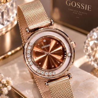 Đồng hồ nữ dây mành, viền đá xoay sang trọng Gossie Mành Viền Đá Xoay