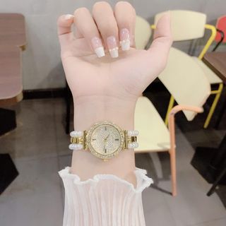 Đồng hồ nữ Gossie Phối Ngọc – mặt tròn đính đá, phối hạt ngọc sang trọng