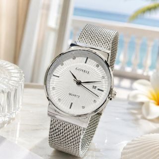 Đồng hồ nữ mặt tròn, dây mành kim loại tùy chỉnh 2 màu trắng - đen Gossie Mành Tùy Chỉnh