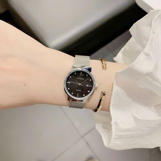 Đồng hồ nữ mặt tròn, dây mành kim loại tùy chỉnh 2 màu trắng - đen Gossie Mành Tùy Chỉnh